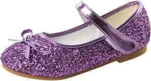 Girl Mary Jane Dress Shoes Glitter Flat Shoes Bowknot Sequin Shoe Bow Wedding Sandals High Heels Shiny Sandals