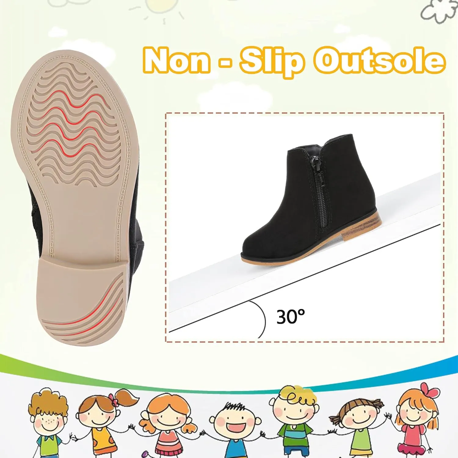 Girls Ankle Boots for Kids - Side Zipper Booties, Fashion Short Suede Low Heels