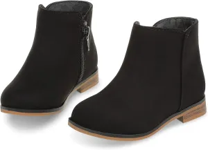 Girls Ankle Boots for Kids - Side Zipper Booties, Fashion Short Suede Low Heels