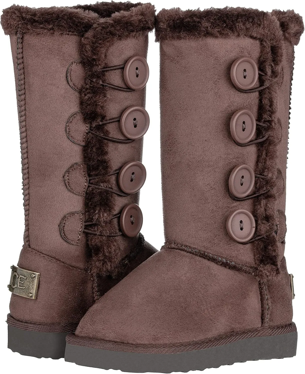 Girls Kids Four Button Faux Fur Lined Shearling Mid Calf Winter Boots