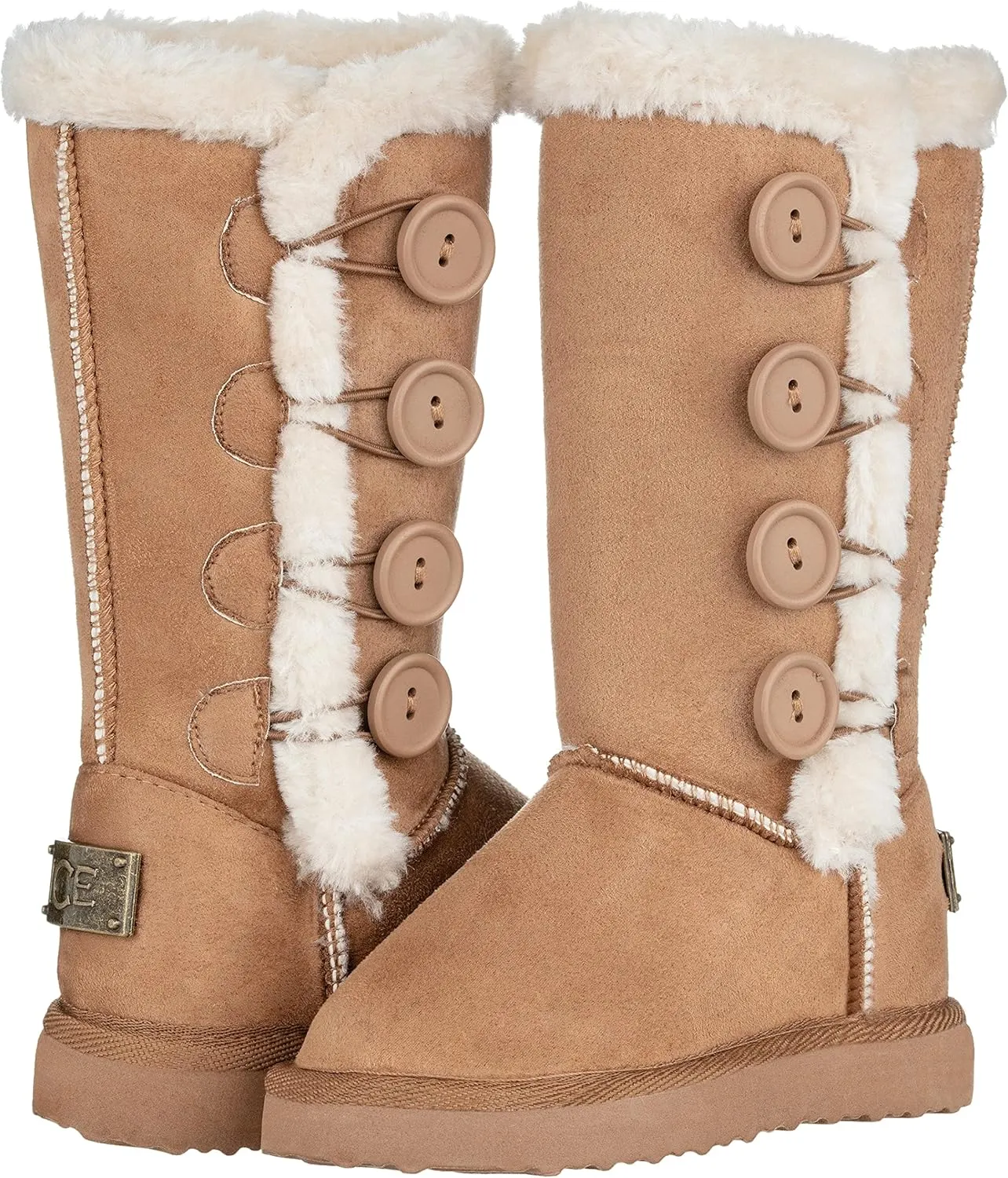 Girls Kids Four Button Faux Fur Lined Shearling Mid Calf Winter Boots