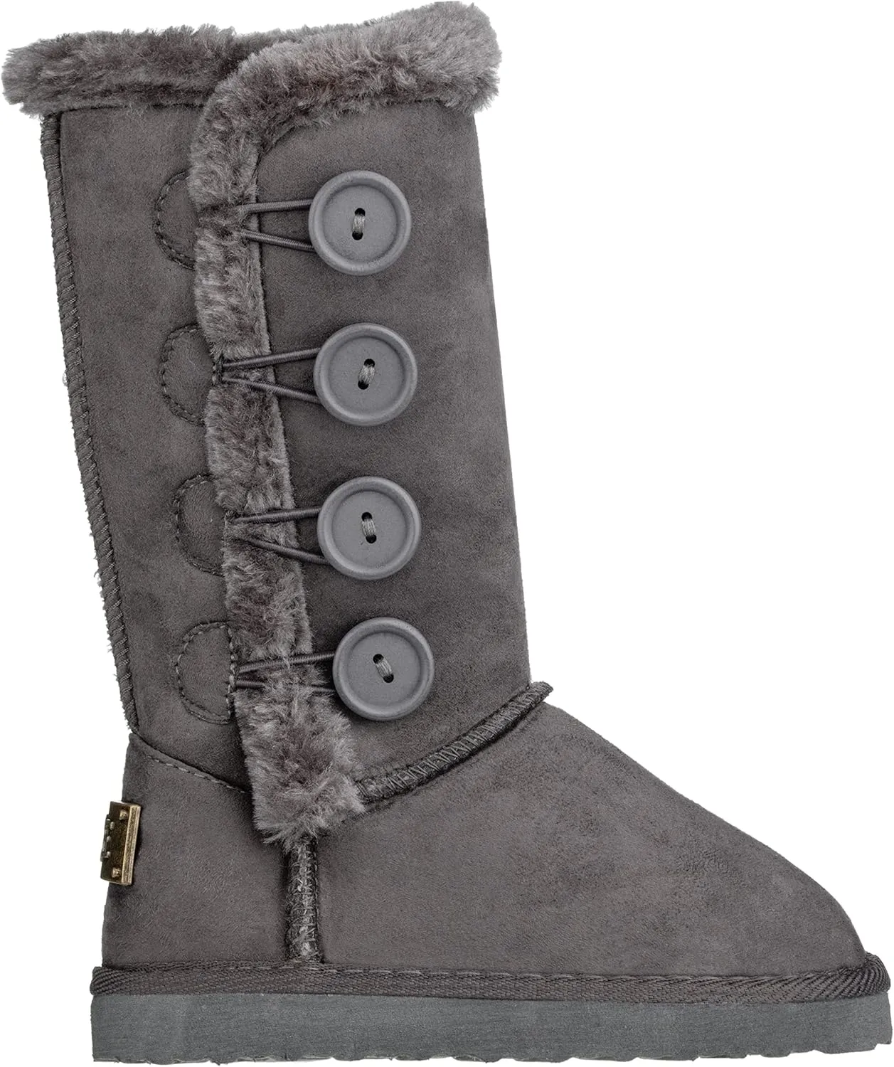 Girls Kids Four Button Faux Fur Lined Shearling Mid Calf Winter Boots