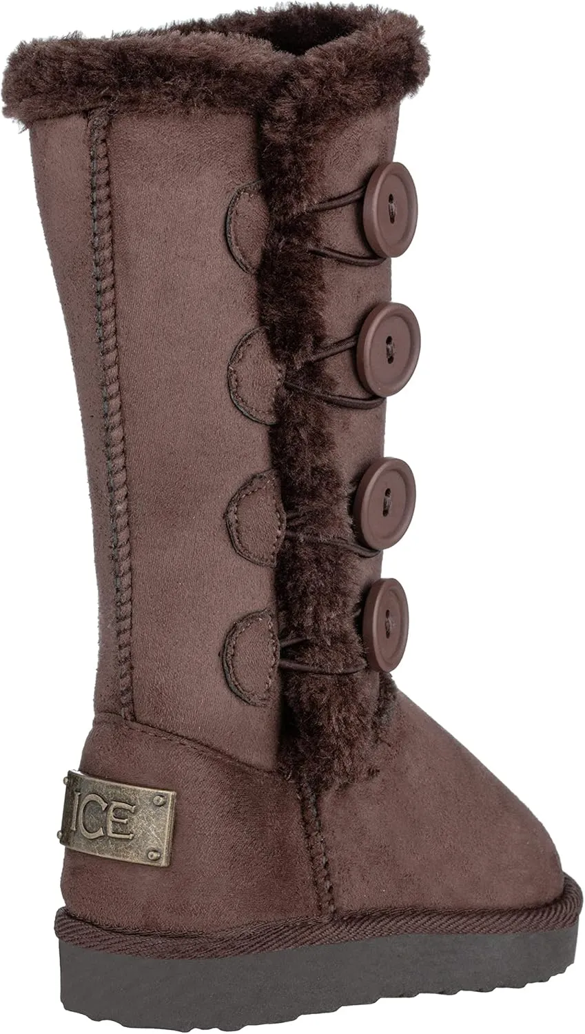 Girls Kids Four Button Faux Fur Lined Shearling Mid Calf Winter Boots