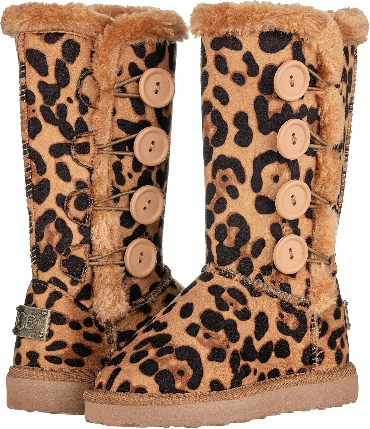 Girls Kids Four Button Faux Fur Lined Shearling Mid Calf Winter Boots