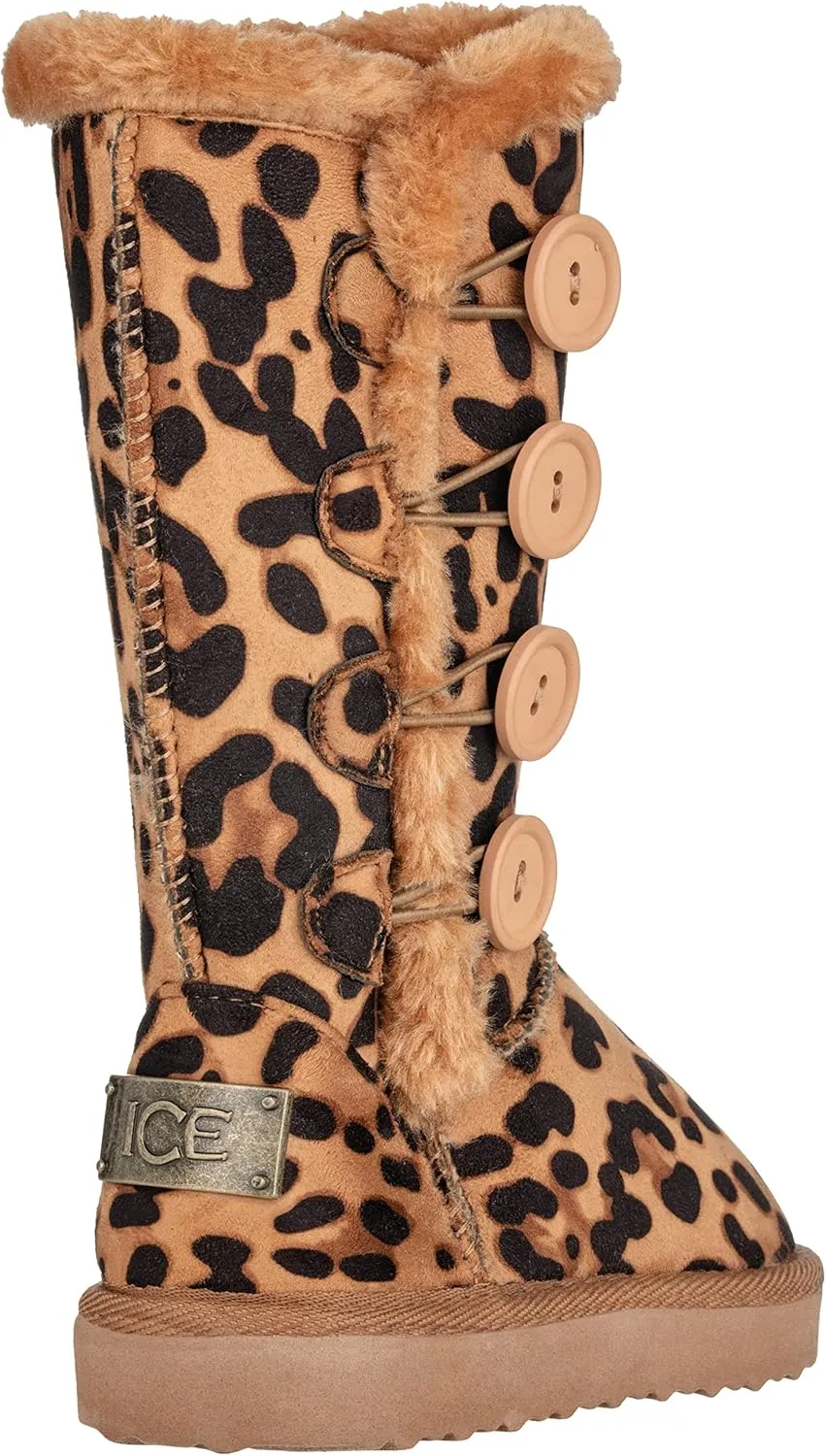 Girls Kids Four Button Faux Fur Lined Shearling Mid Calf Winter Boots