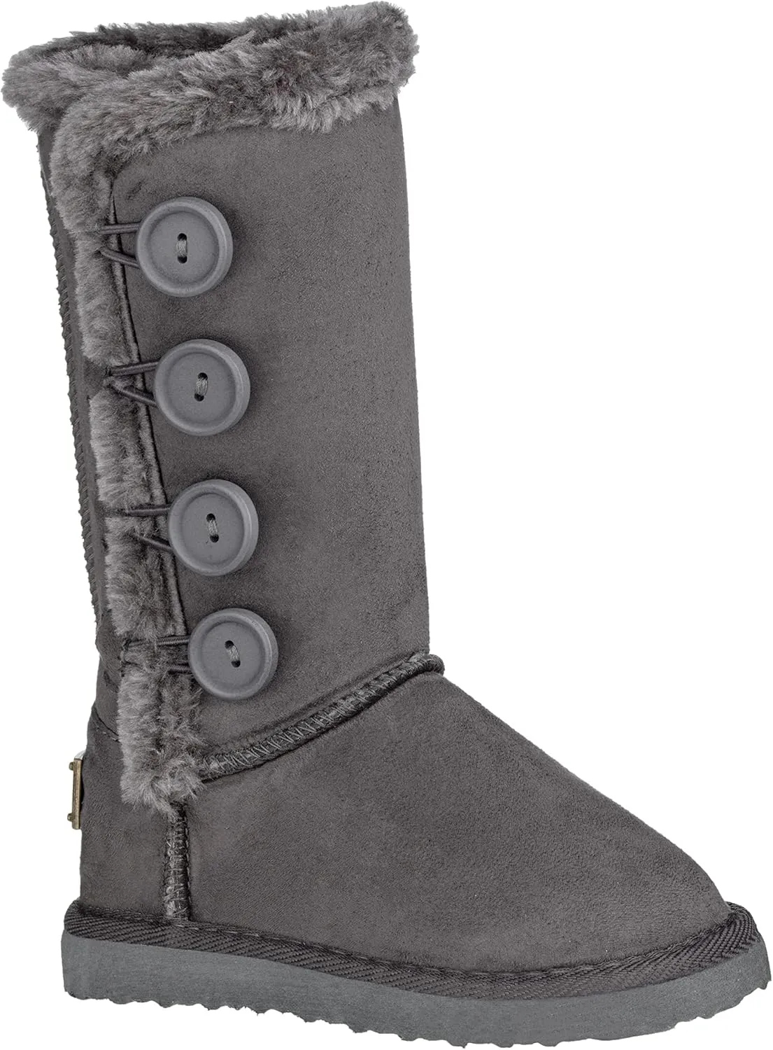 Girls Kids Four Button Faux Fur Lined Shearling Mid Calf Winter Boots