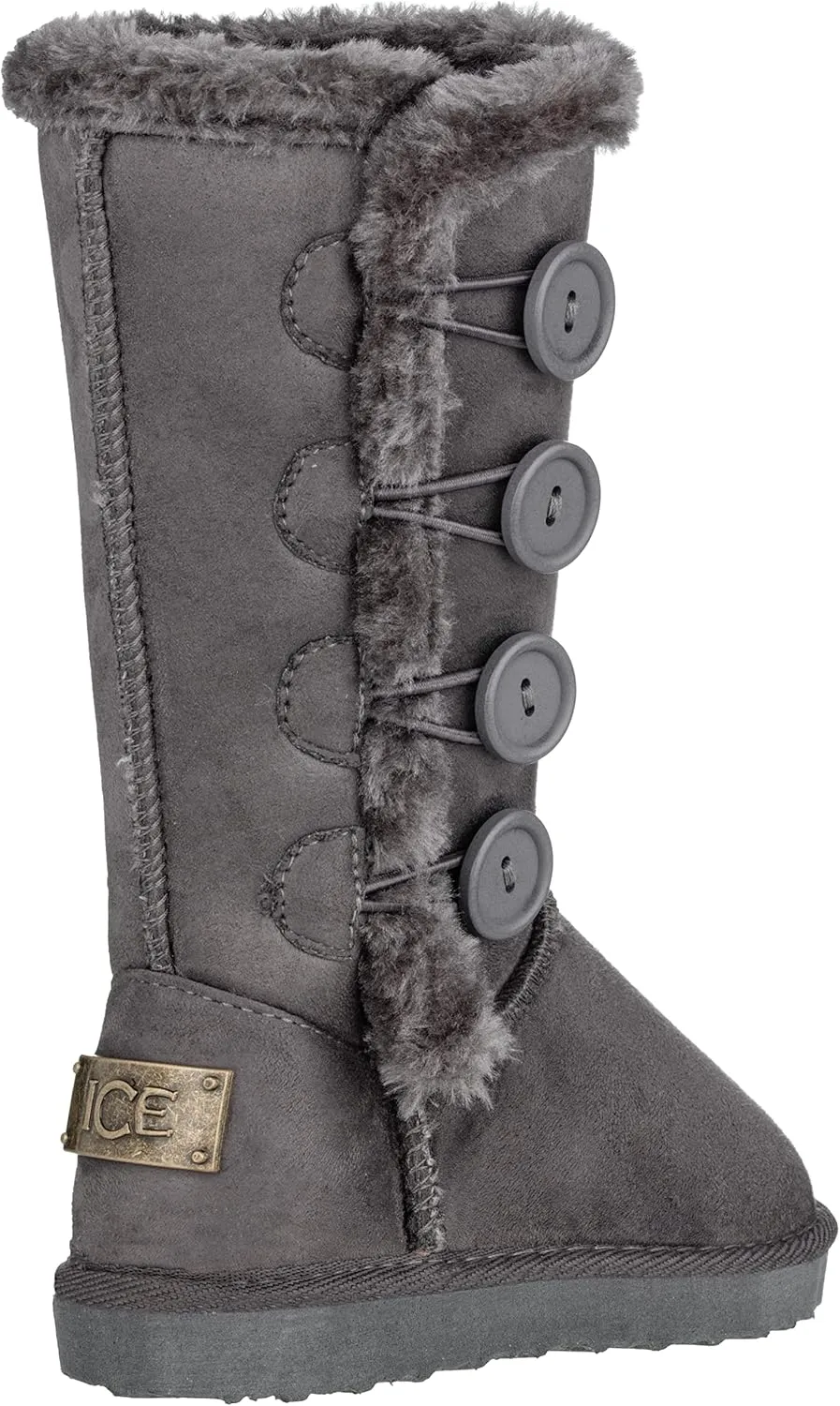 Girls Kids Four Button Faux Fur Lined Shearling Mid Calf Winter Boots
