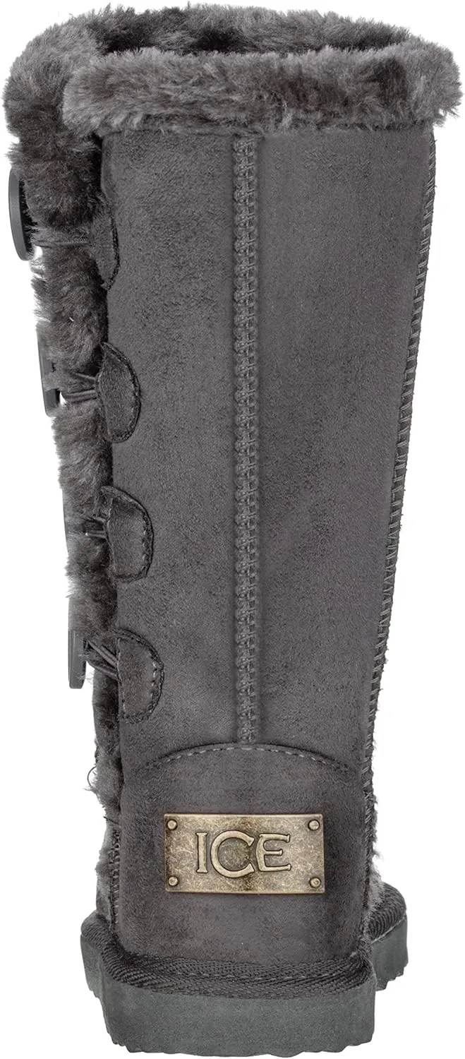 Girls Kids Four Button Faux Fur Lined Shearling Mid Calf Winter Boots