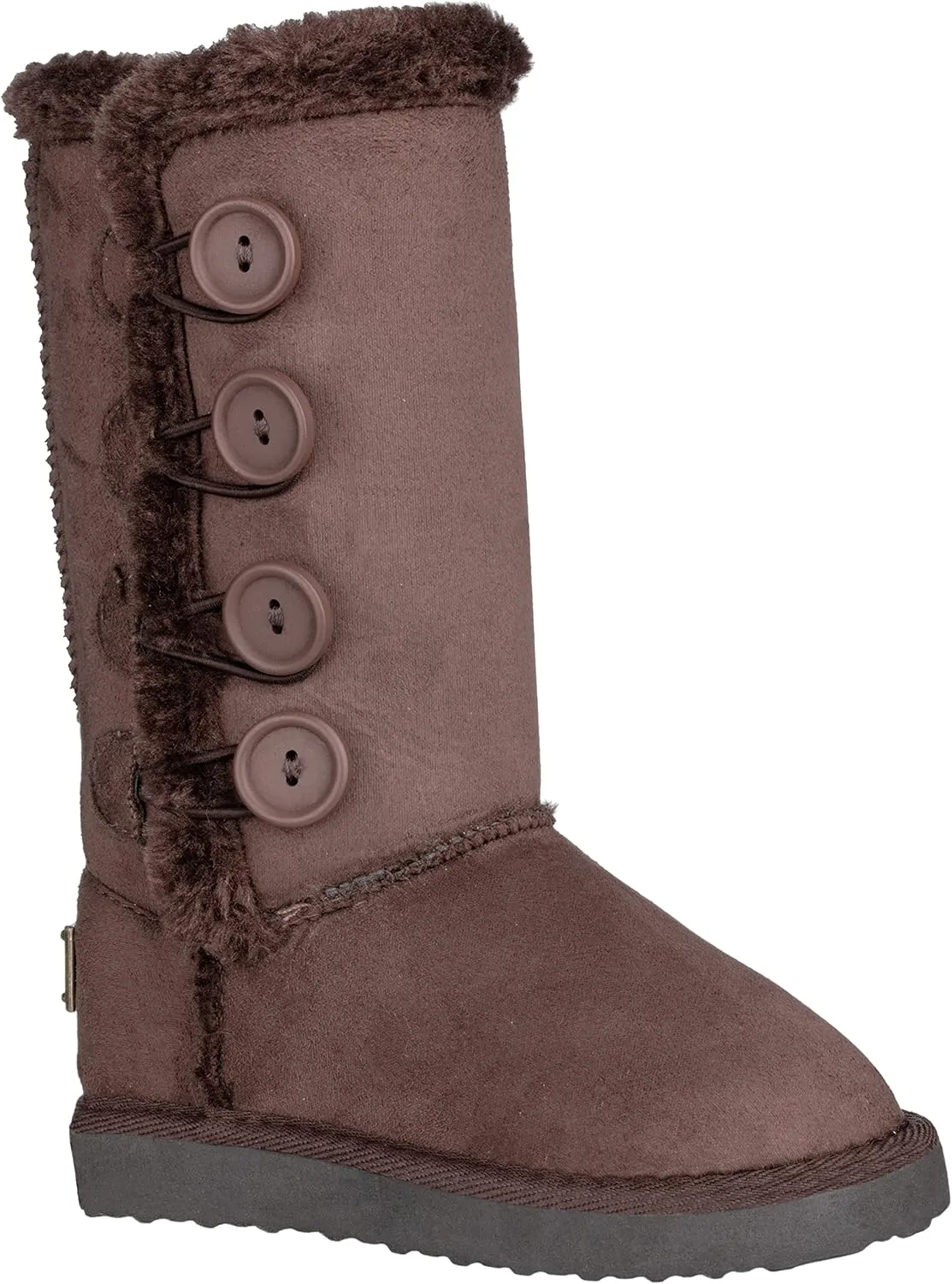Girls Kids Four Button Faux Fur Lined Shearling Mid Calf Winter Boots