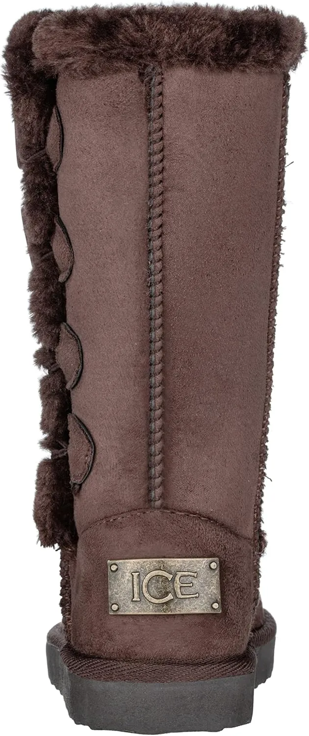 Girls Kids Four Button Faux Fur Lined Shearling Mid Calf Winter Boots