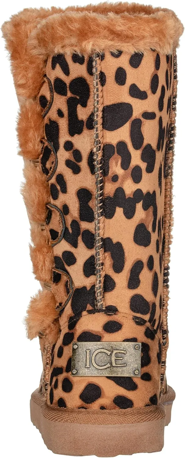 Girls Kids Four Button Faux Fur Lined Shearling Mid Calf Winter Boots