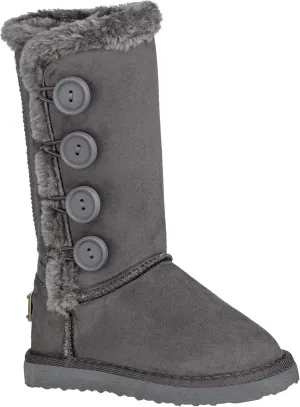 Girls Kids Four Button Faux Fur Lined Shearling Mid Calf Winter Boots