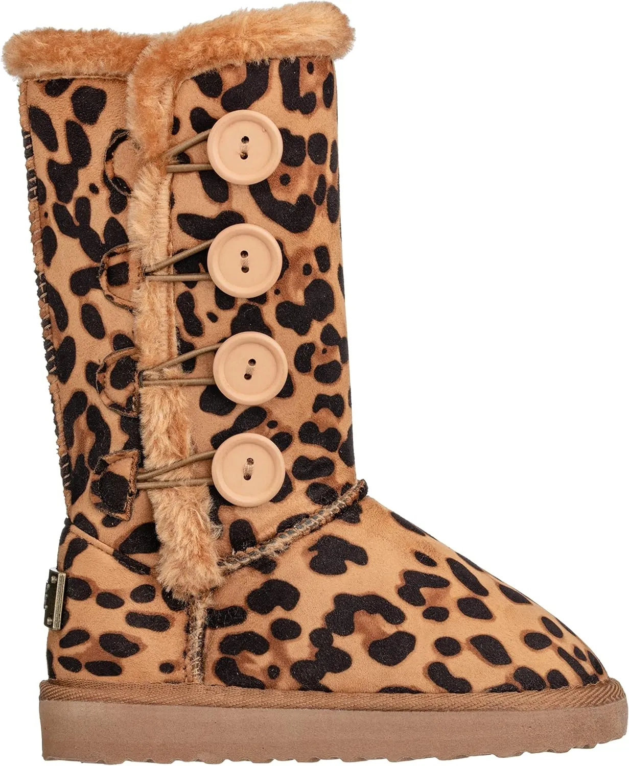 Girls Kids Four Button Faux Fur Lined Shearling Mid Calf Winter Boots