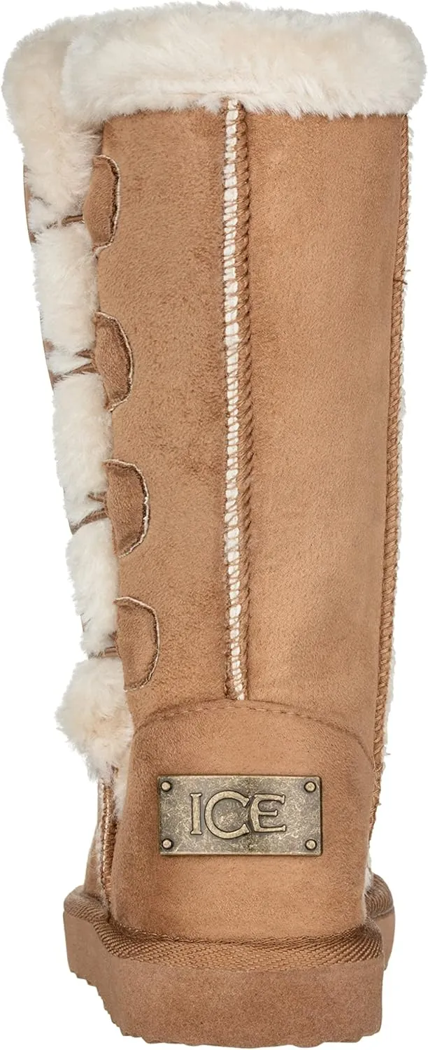Girls Kids Four Button Faux Fur Lined Shearling Mid Calf Winter Boots