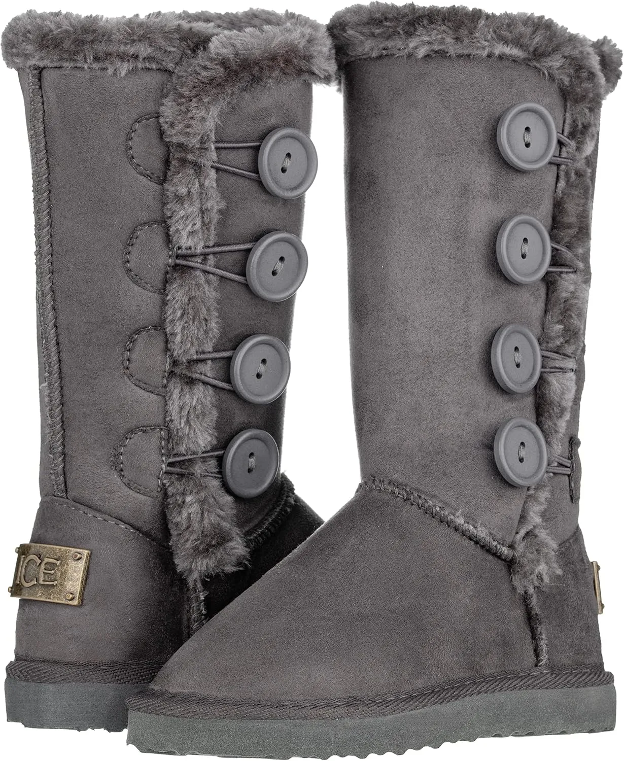 Girls Kids Four Button Faux Fur Lined Shearling Mid Calf Winter Boots
