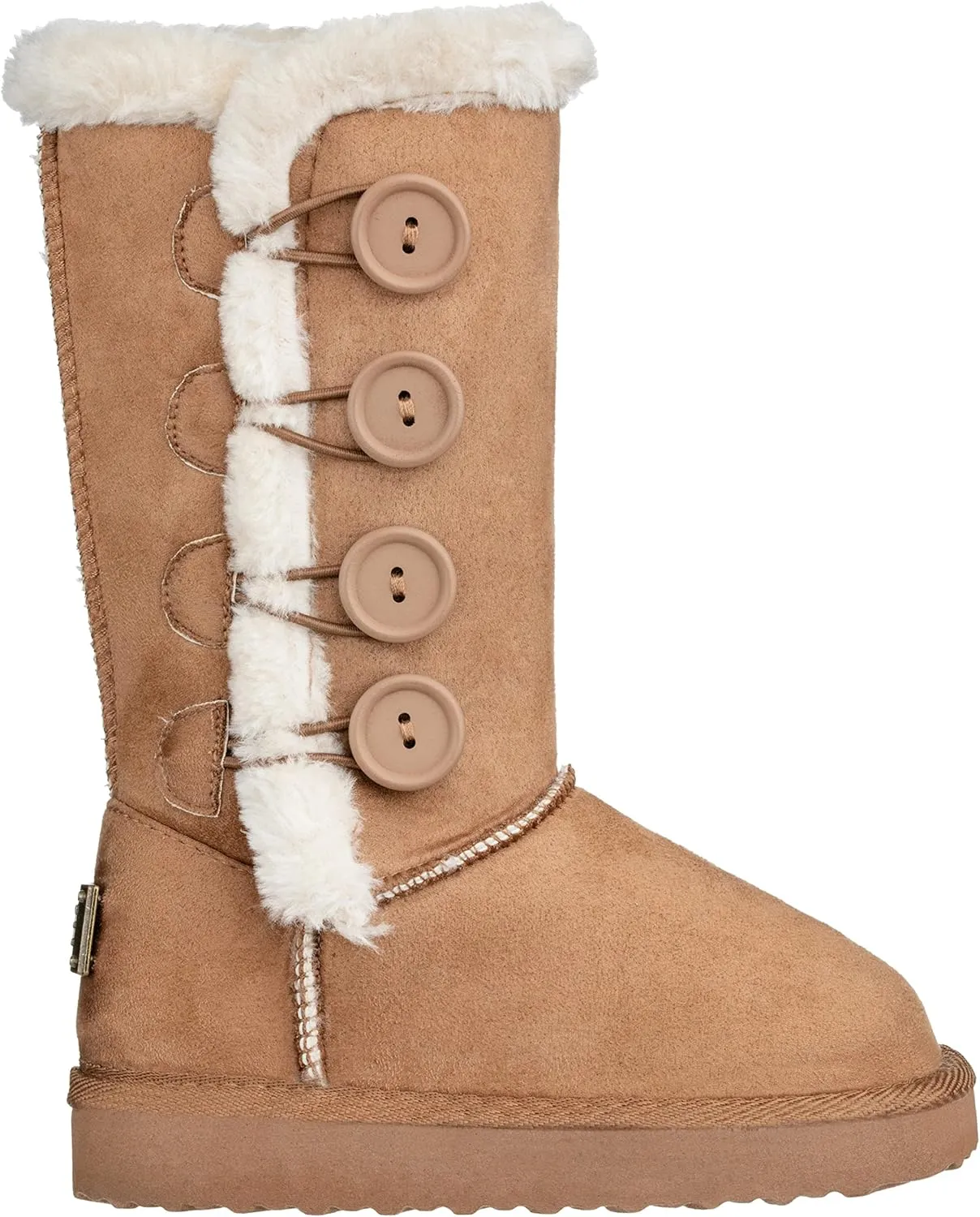 Girls Kids Four Button Faux Fur Lined Shearling Mid Calf Winter Boots