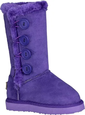 Girls Kids Four Button Faux Fur Lined Shearling Mid Calf Winter Boots