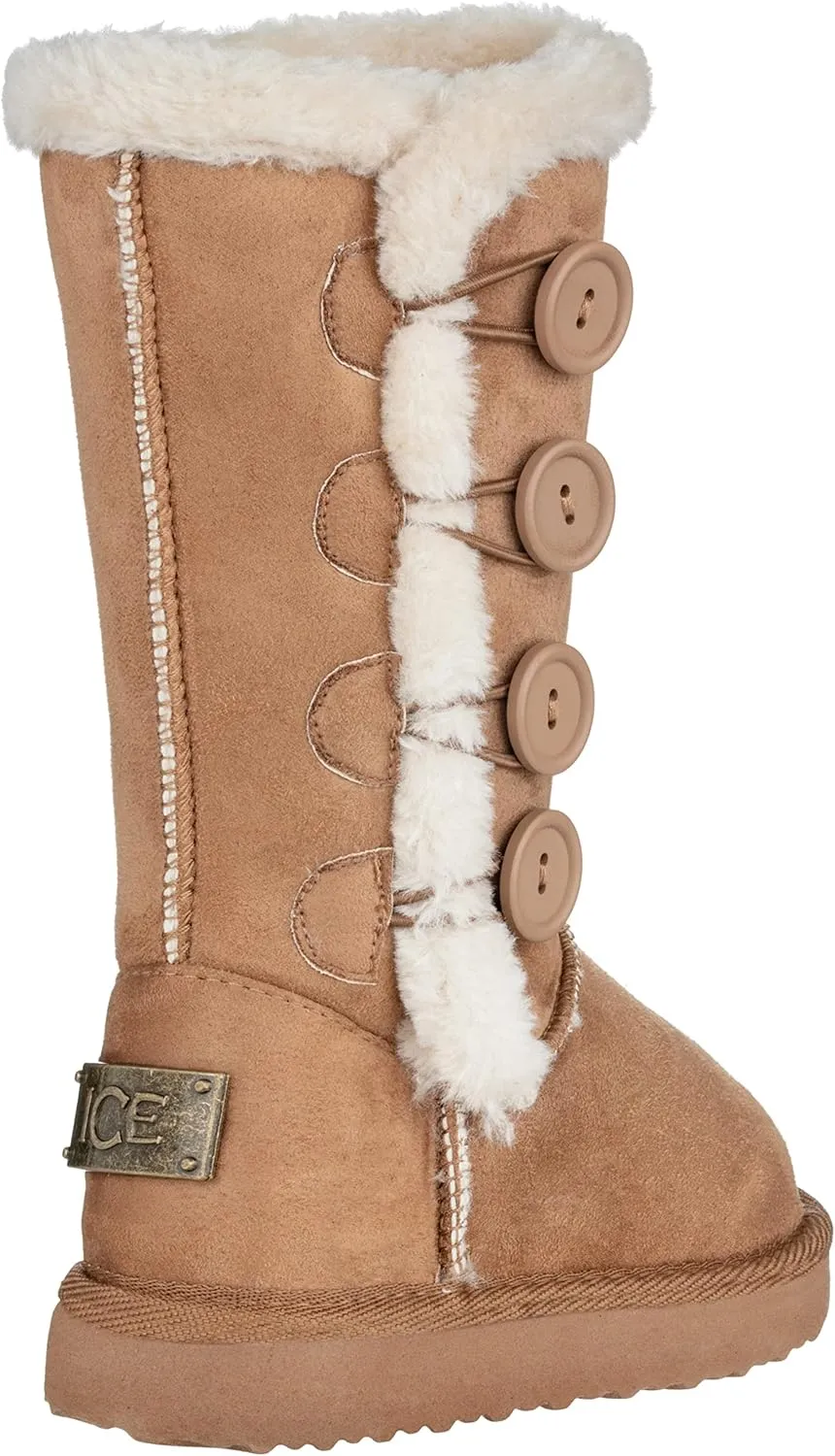 Girls Kids Four Button Faux Fur Lined Shearling Mid Calf Winter Boots