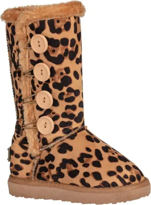 Girls Kids Four Button Faux Fur Lined Shearling Mid Calf Winter Boots