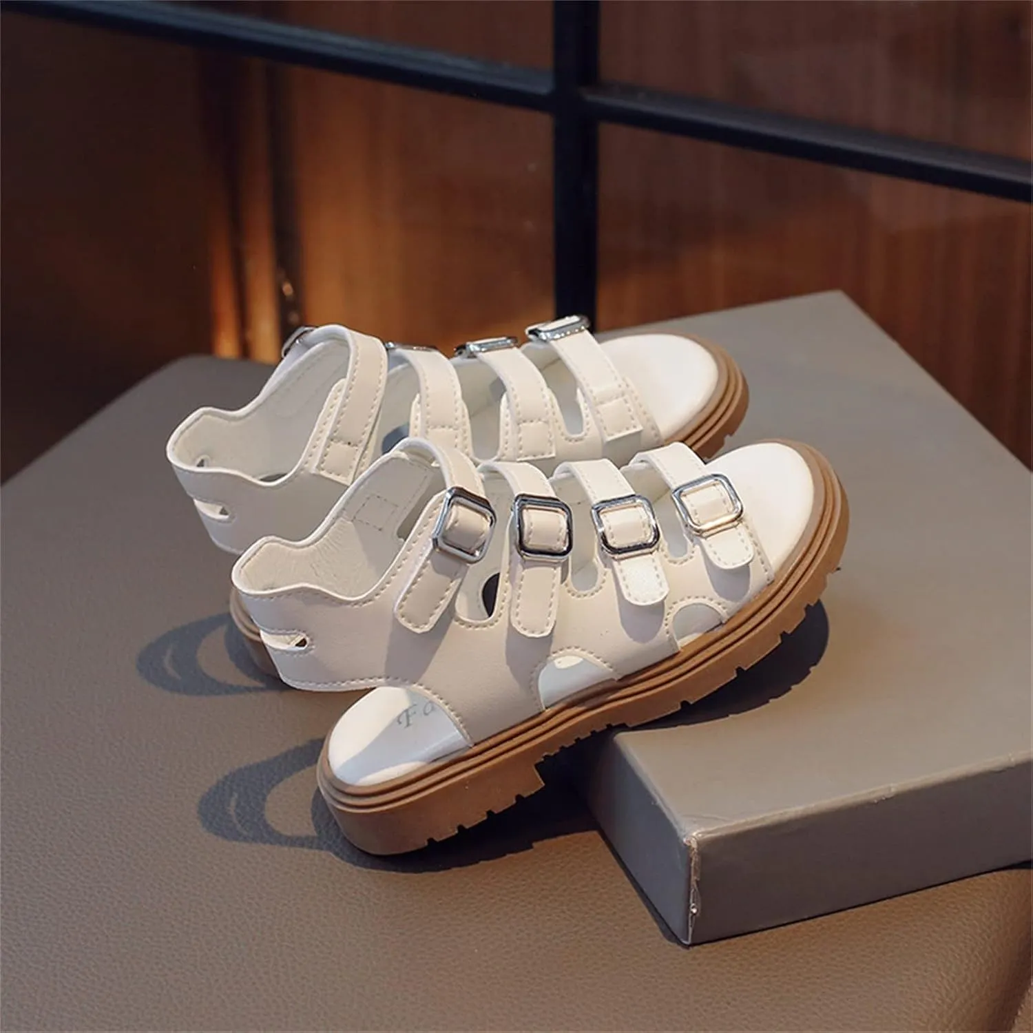 Girls Kids Gl𝐚diator Sandals Rubber Sole Non Slip Summer Shoes 4 Buckle Outdoor Water Ankle Shoes Baby Boys Sandals