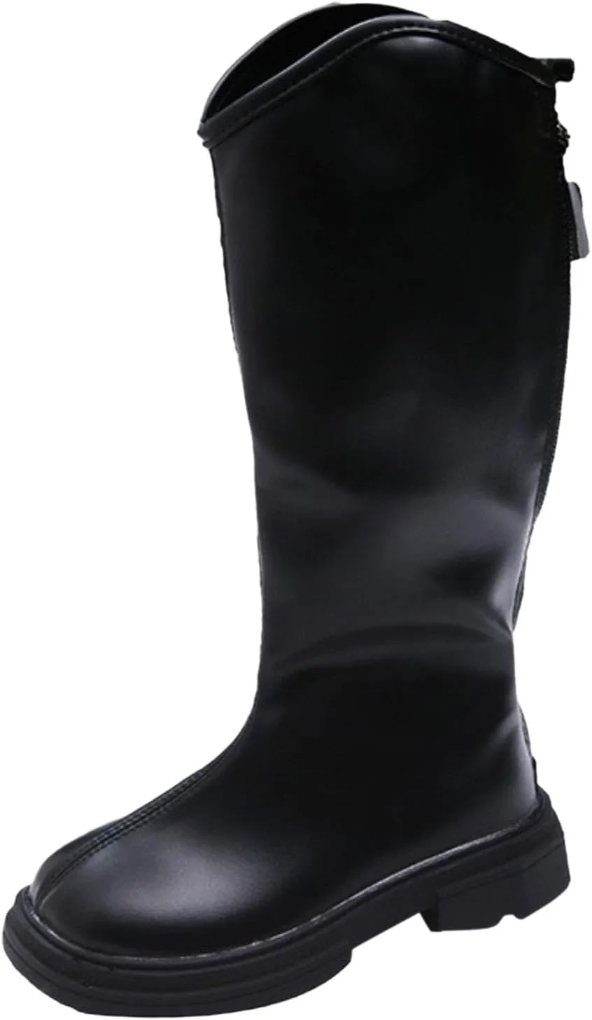 Girls Leather 𝐖aterproof Long Boots Kids 𝗟ow Heel Fron Zipper Shoes Childrens Outdoor Dress Dance Soft Shoes Comfy