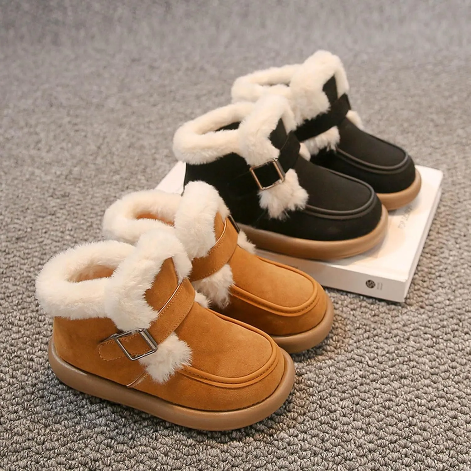 Girls Platform Snow Boots Winter Boots F𝐮r Snow Boots Ankle Booties Fuzzy Warm Boots For Toddler Kids Slip On Boots