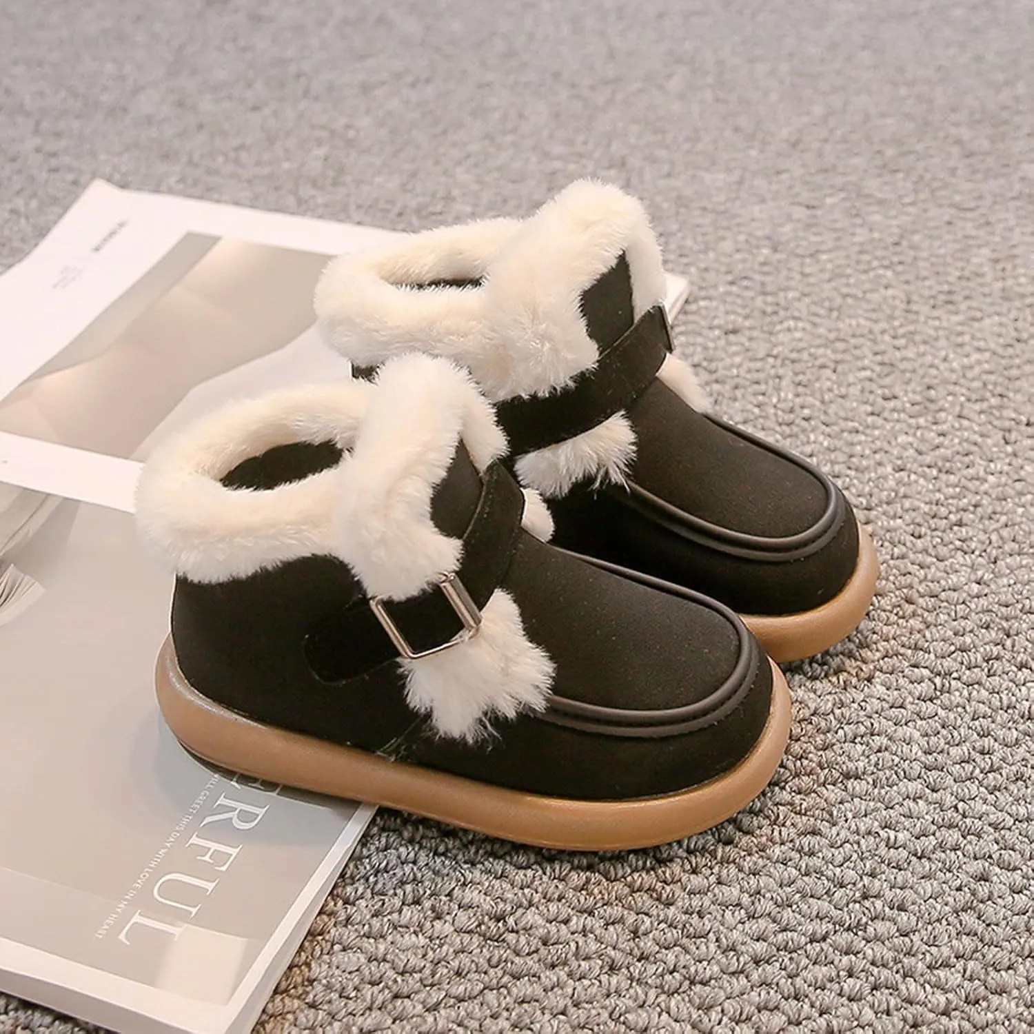 Girls Platform Snow Boots Winter Boots F𝐮r Snow Boots Ankle Booties Fuzzy Warm Boots For Toddler Kids Slip On Boots