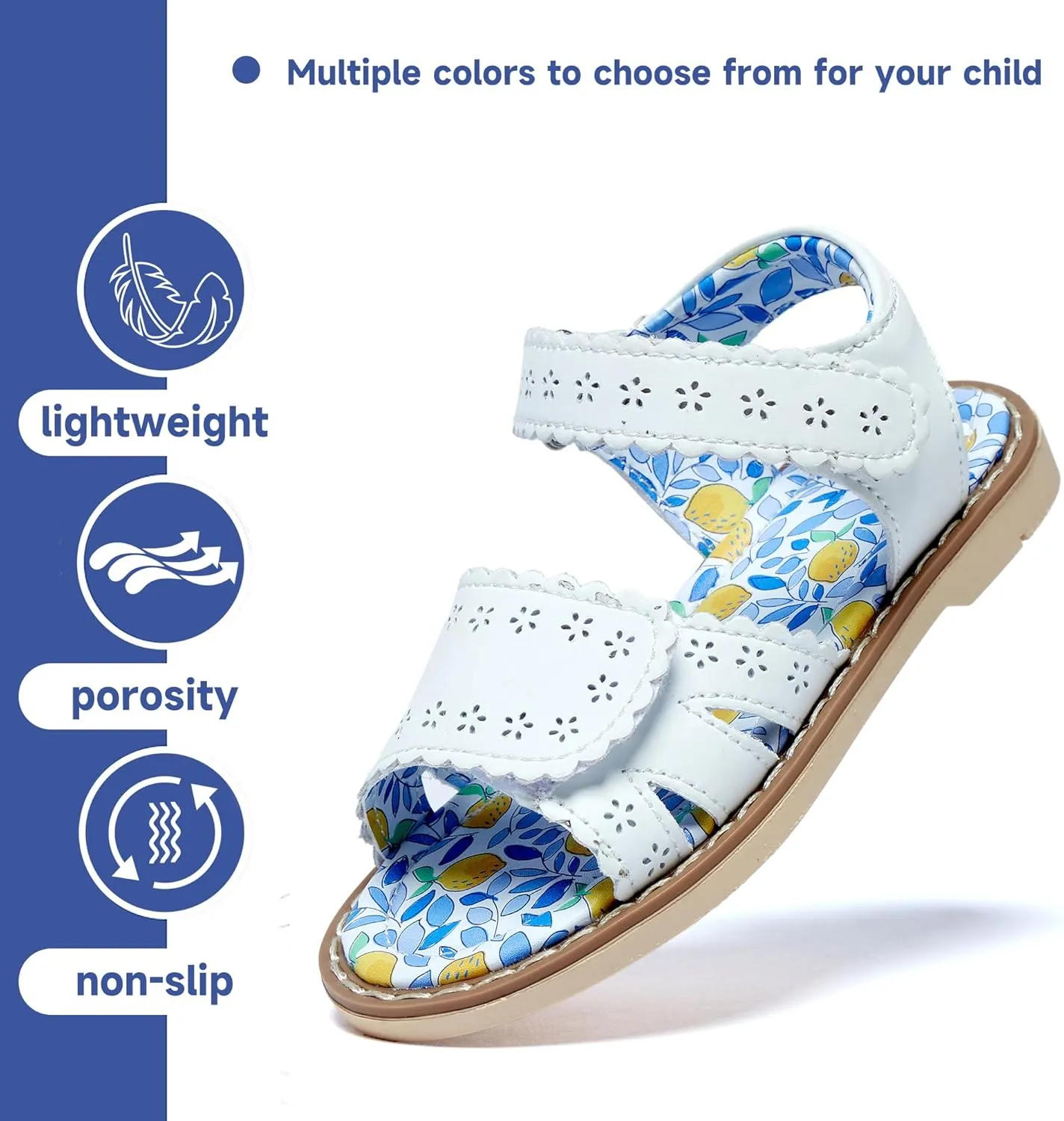 Girls' Sandals With Open Toe Double Buckle Summer Shoes, Genuine Leather Soft Anti Slip Flat Sandals (Girl/Children)