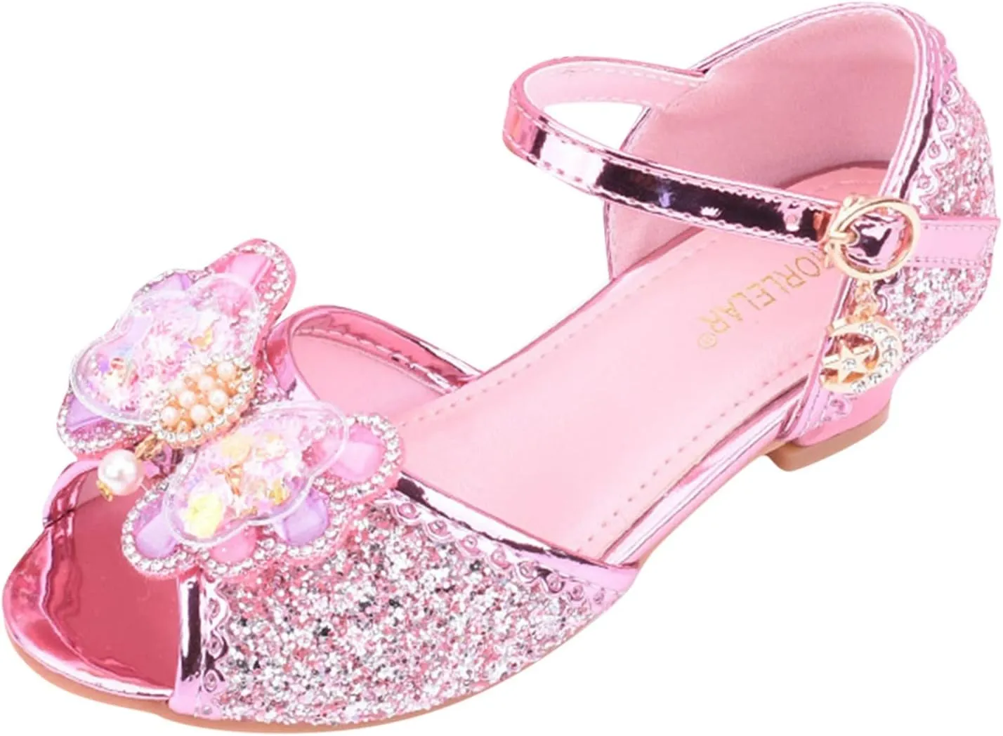 Girl's Sparkle Party Wedding Sandals Bow Strap Glitter Low Heel Princess Dress Shoes for Toddler Little/Big Kid