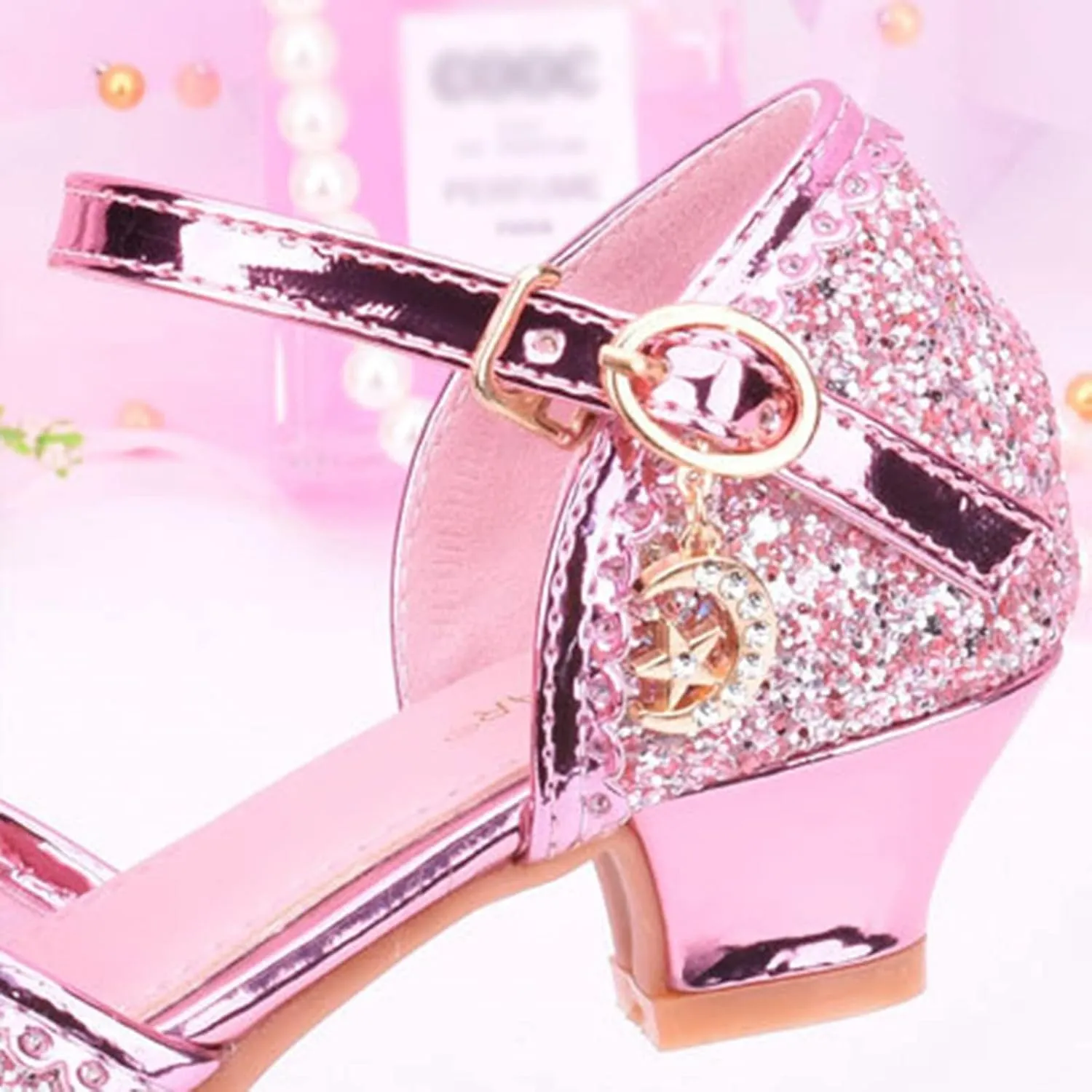 Girl's Sparkle Party Wedding Sandals Bow Strap Glitter Low Heel Princess Dress Shoes for Toddler Little/Big Kid