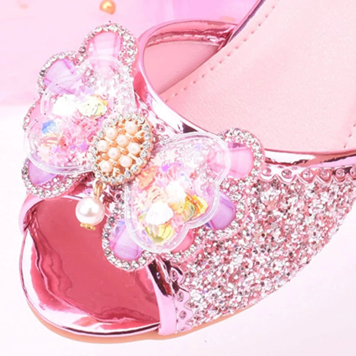 Girl's Sparkle Party Wedding Sandals Bow Strap Glitter Low Heel Princess Dress Shoes for Toddler Little/Big Kid