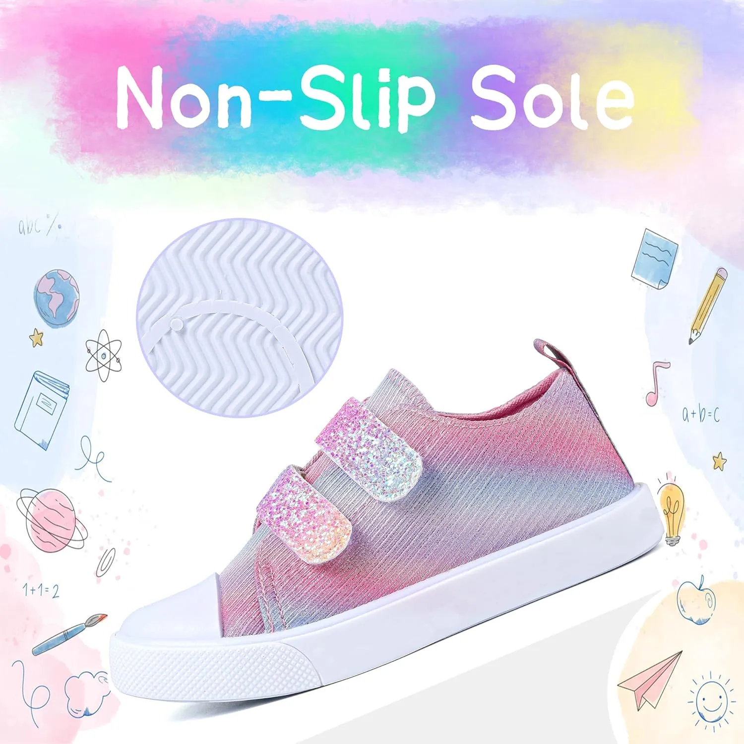 Girls Sparkle Slip-on Shoes Toddlers Canvas Sneakers Light Weight Comfortable Causal Running Shoes Skin-Friendly