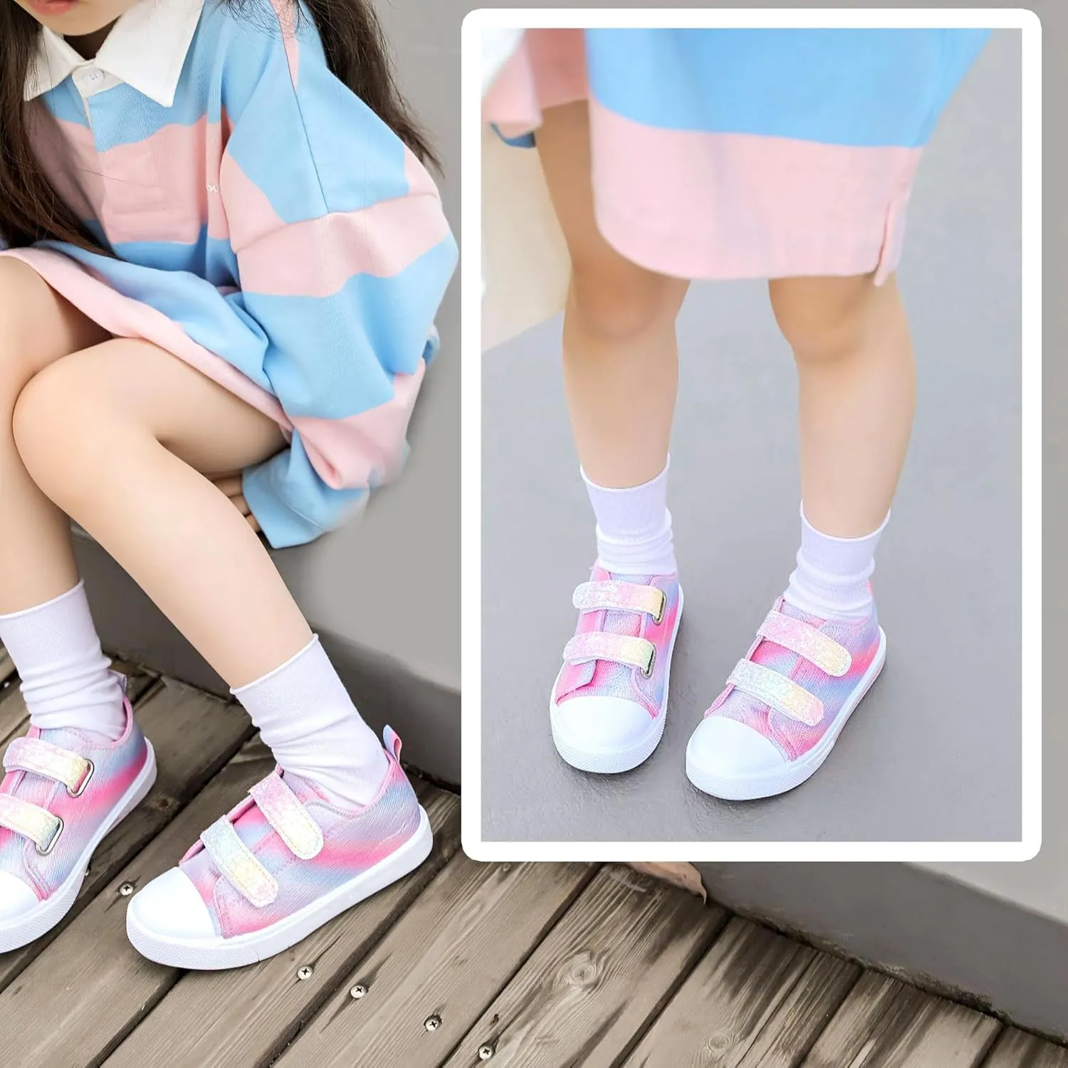 Girls Sparkle Slip-on Shoes Toddlers Canvas Sneakers Light Weight Comfortable Causal Running Shoes Skin-Friendly