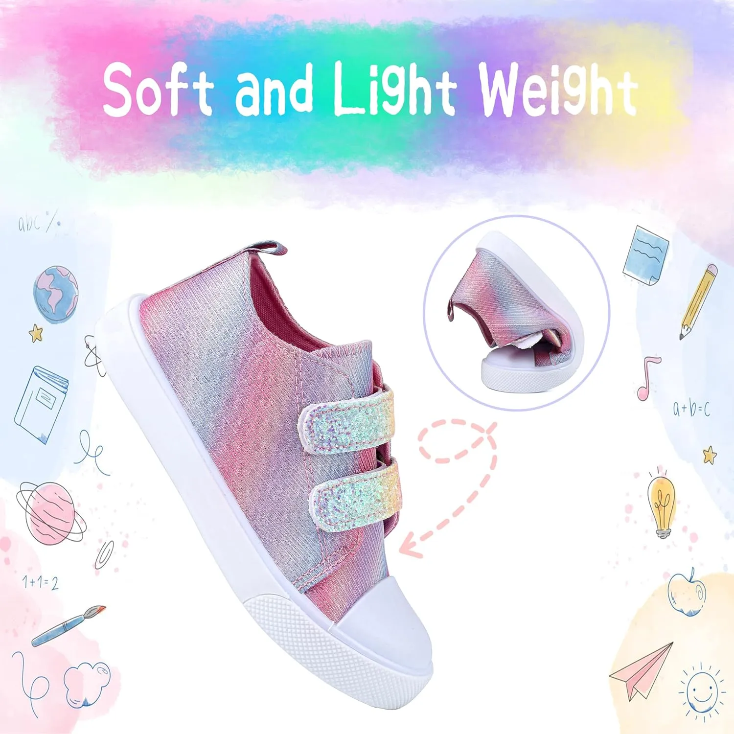 Girls Sparkle Slip-on Shoes Toddlers Canvas Sneakers Light Weight Comfortable Causal Running Shoes Skin-Friendly