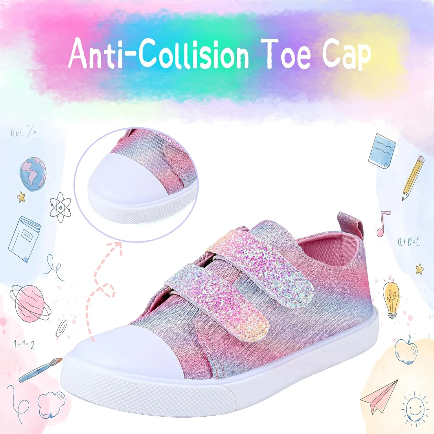 Girls Sparkle Slip-on Shoes Toddlers Canvas Sneakers Light Weight Comfortable Causal Running Shoes Skin-Friendly