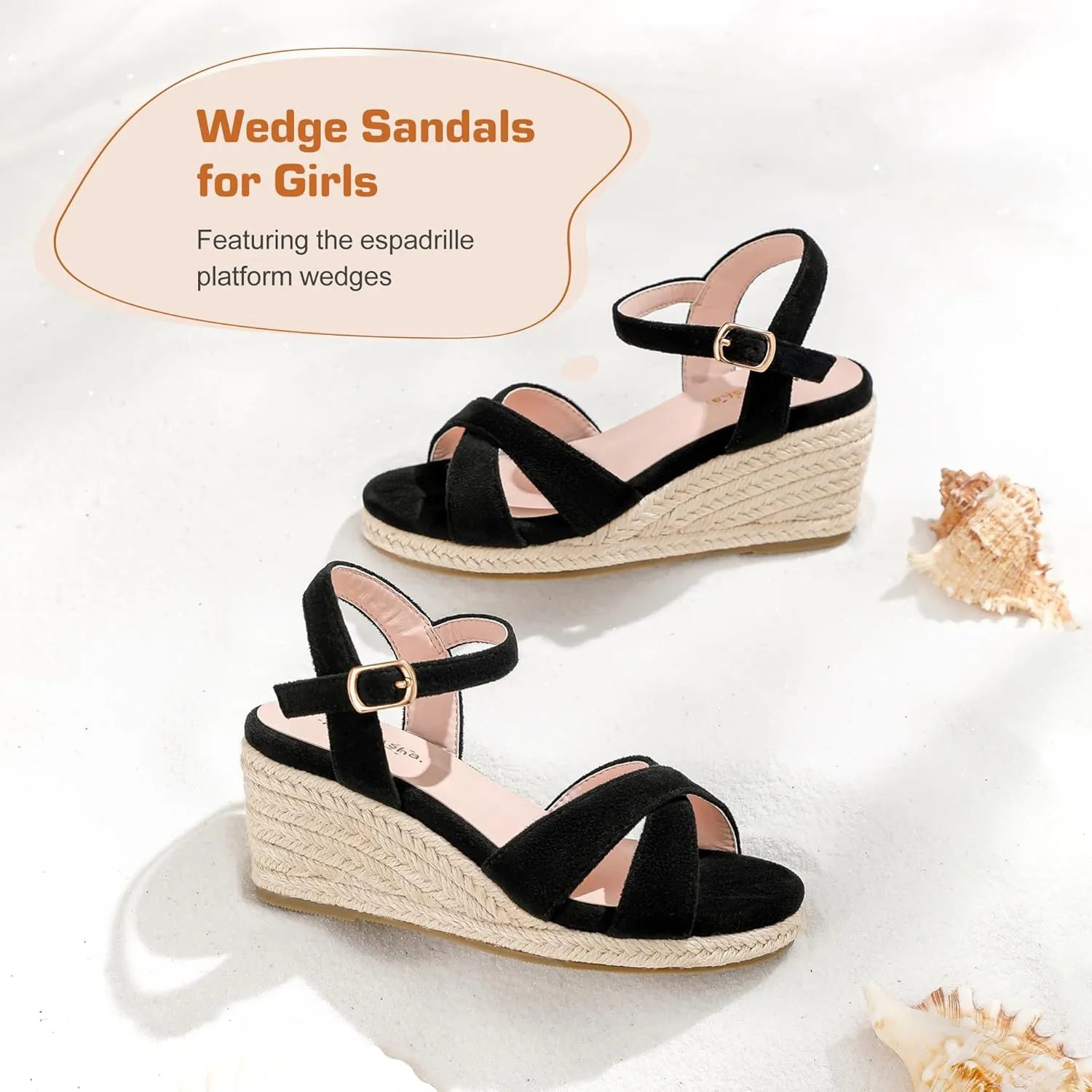 Girls Wedge Sandals Espadrilles Flatform Open Toe Dressy Girls Heels Summer Shoes Little Big Kid
