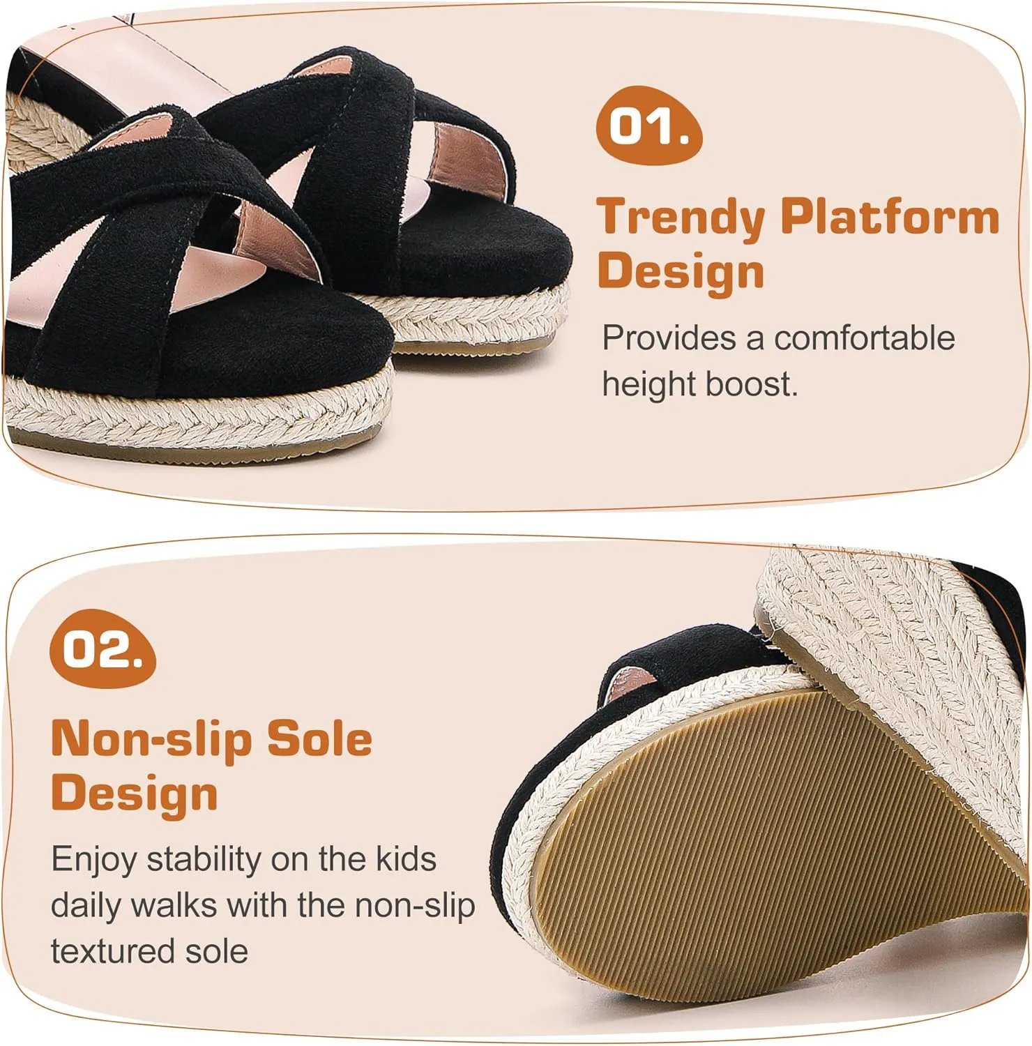 Girls Wedge Sandals Espadrilles Flatform Open Toe Dressy Girls Heels Summer Shoes Little Big Kid