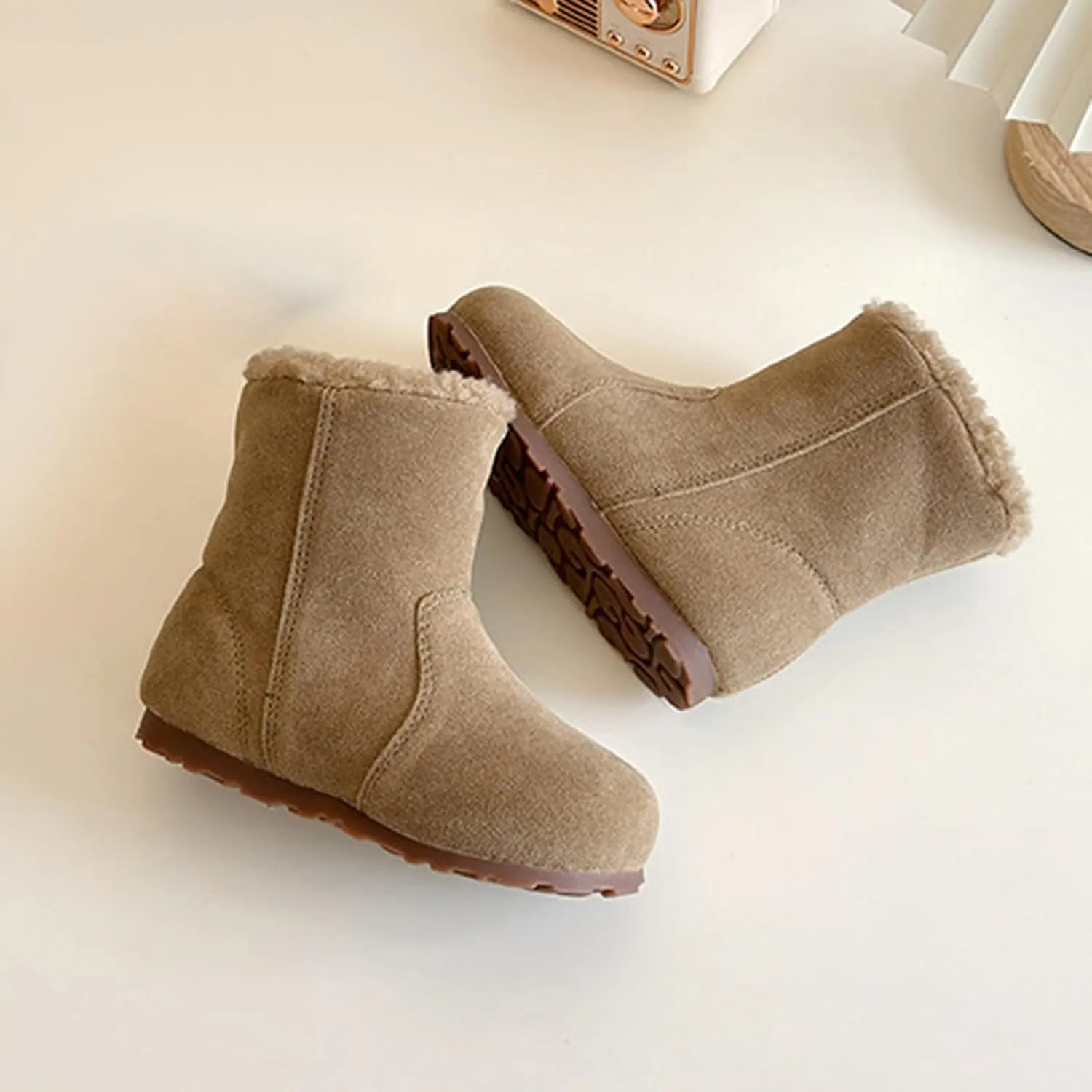Girls Winter Mid Calf Snow Boots Faux F𝐮r Lined Non-Slip Shoes For Toddler Faux F𝐮r Boots Kids Ankle Boots For Girls
