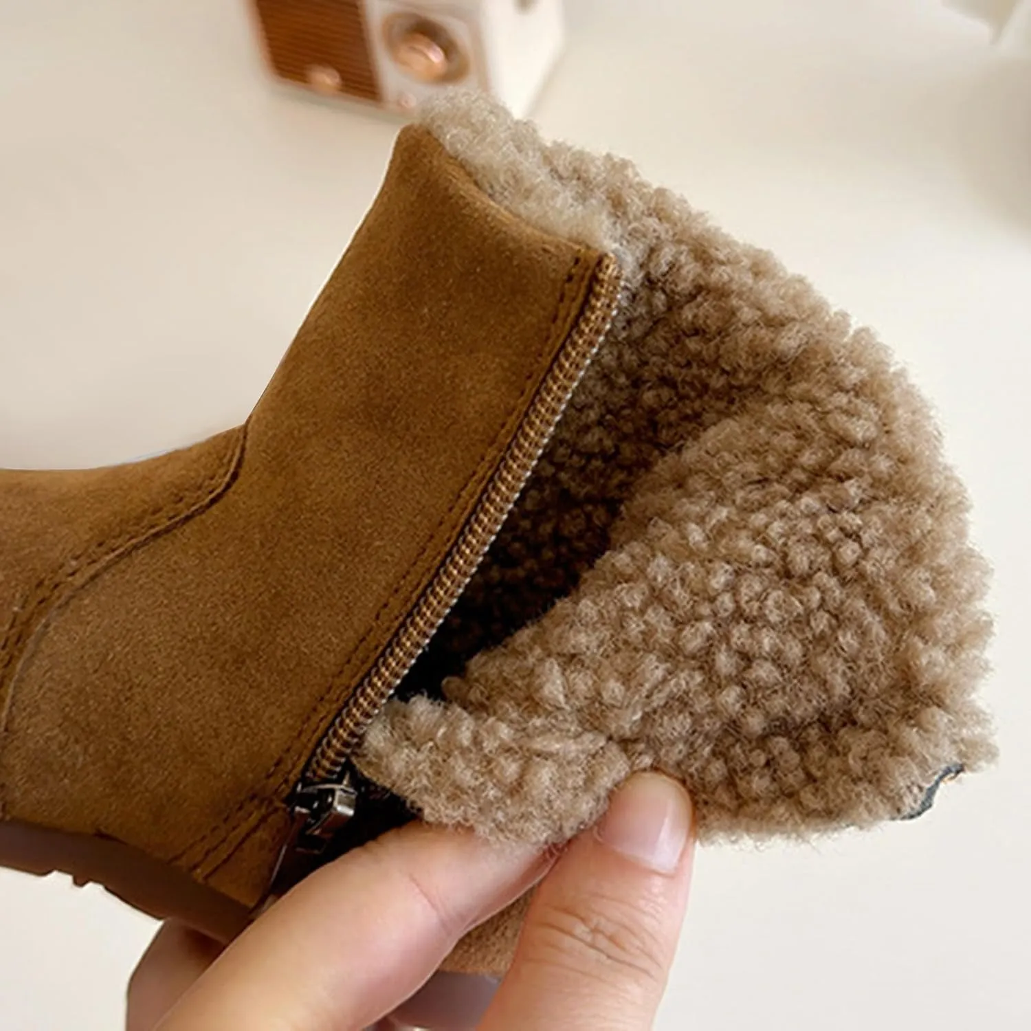 Girls Winter Mid Calf Snow Boots Faux F𝐮r Lined Non-Slip Shoes For Toddler Faux F𝐮r Boots Kids Ankle Boots For Girls