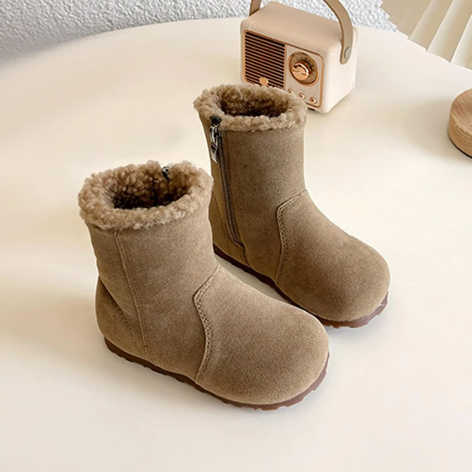 Girls Winter Mid Calf Snow Boots Faux F𝐮r Lined Non-Slip Shoes For Toddler Faux F𝐮r Boots Kids Ankle Boots For Girls