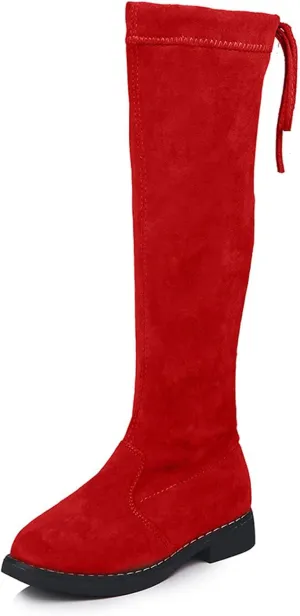 Girls' Youth Side Zipper Back Tie String Suede Knee High Long Boots Fur-Lined Over The Knee Winter Booties