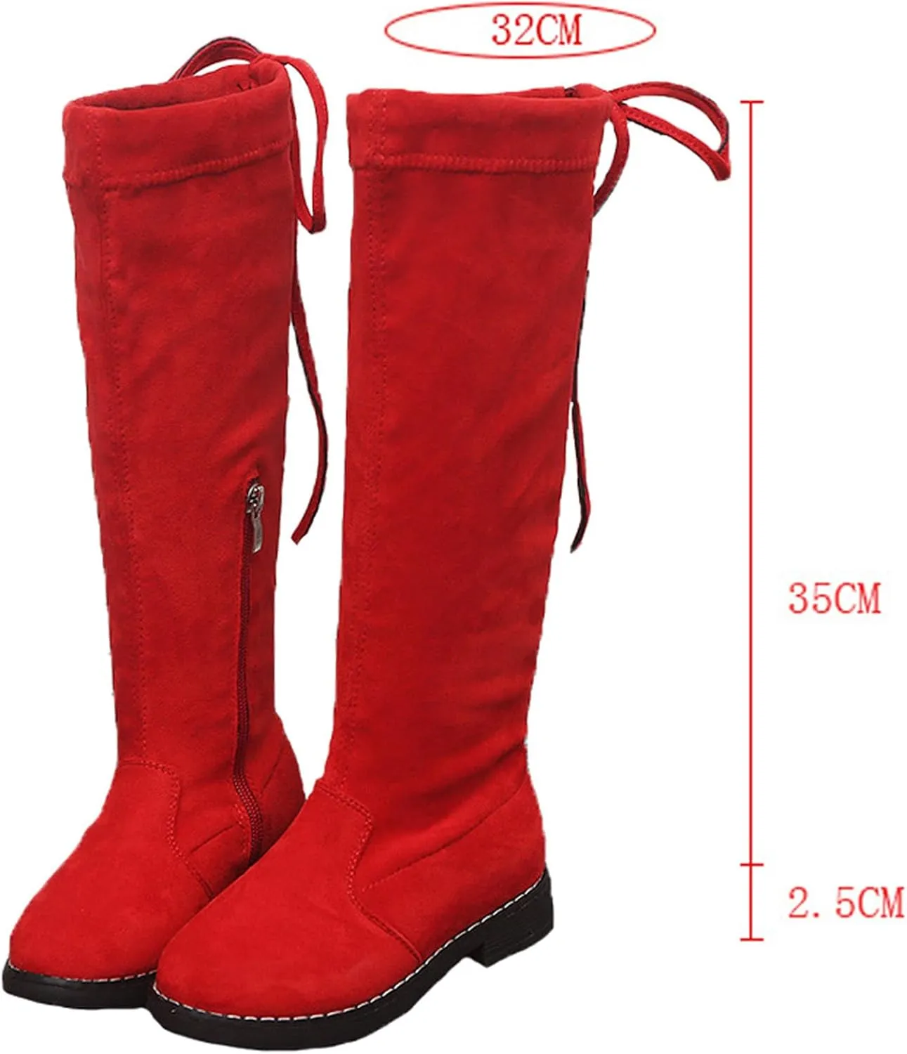 Girls' Youth Side Zipper Back Tie String Suede Knee High Long Boots Fur-Lined Over The Knee Winter Booties