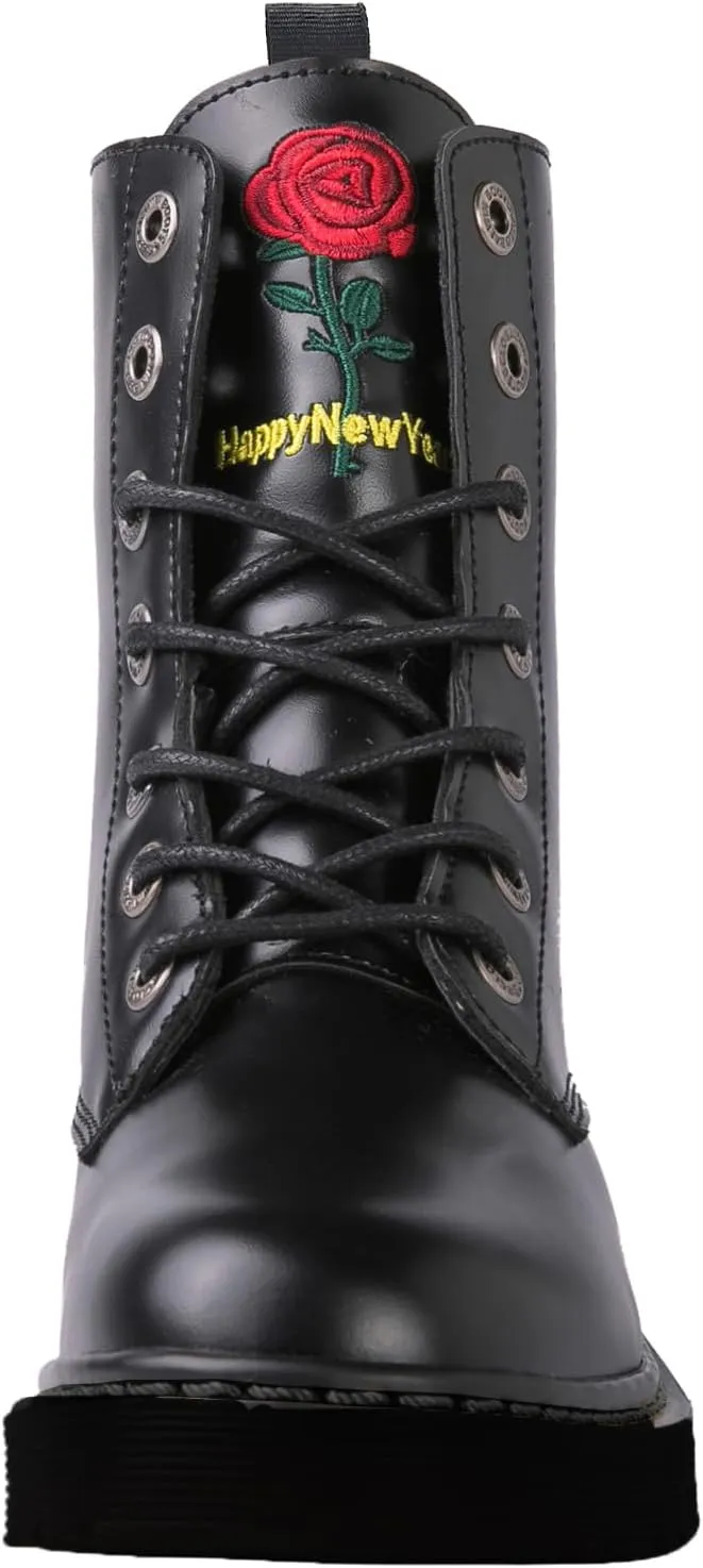 GLOBALWIN Women's Combat Boots Lace Up Boots For Women Ankle Booties For Women Low Heel