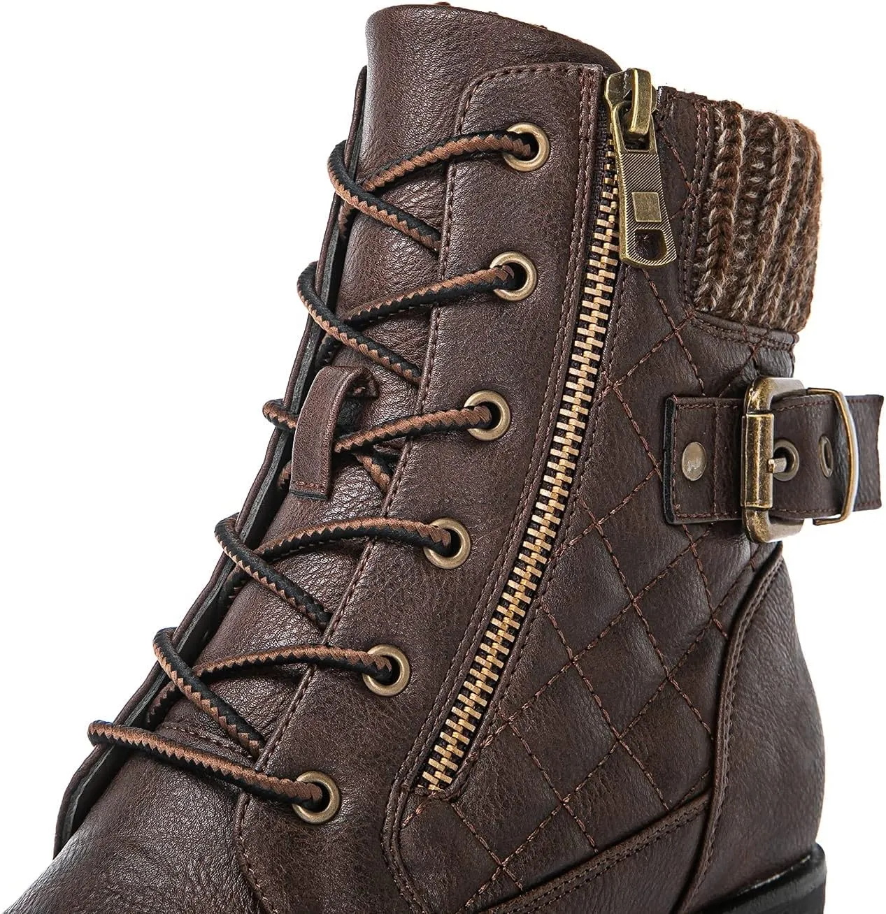 GLOBALWIN Women's Combat Boots Lace Up Comfortable Ankle Booties For Women Low Heel