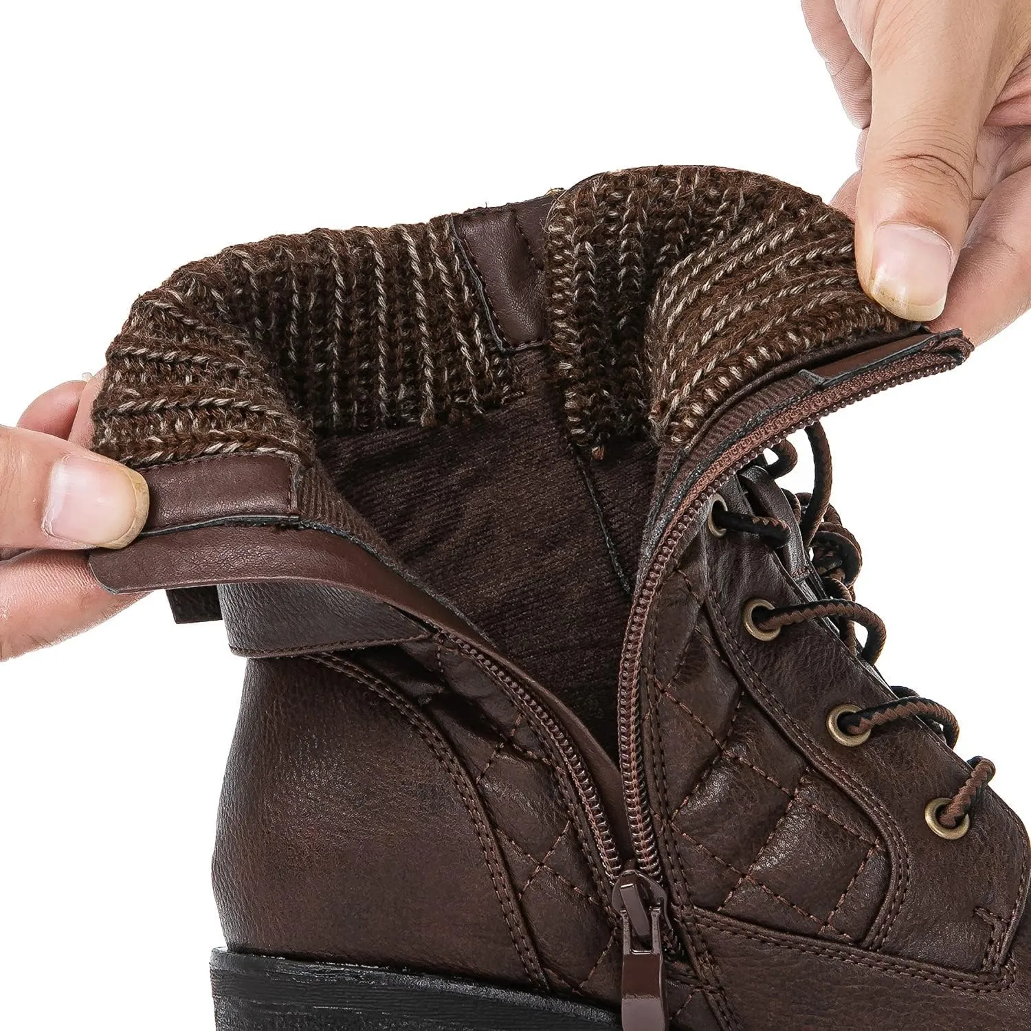 GLOBALWIN Women's Combat Boots Lace Up Comfortable Ankle Booties For Women Low Heel