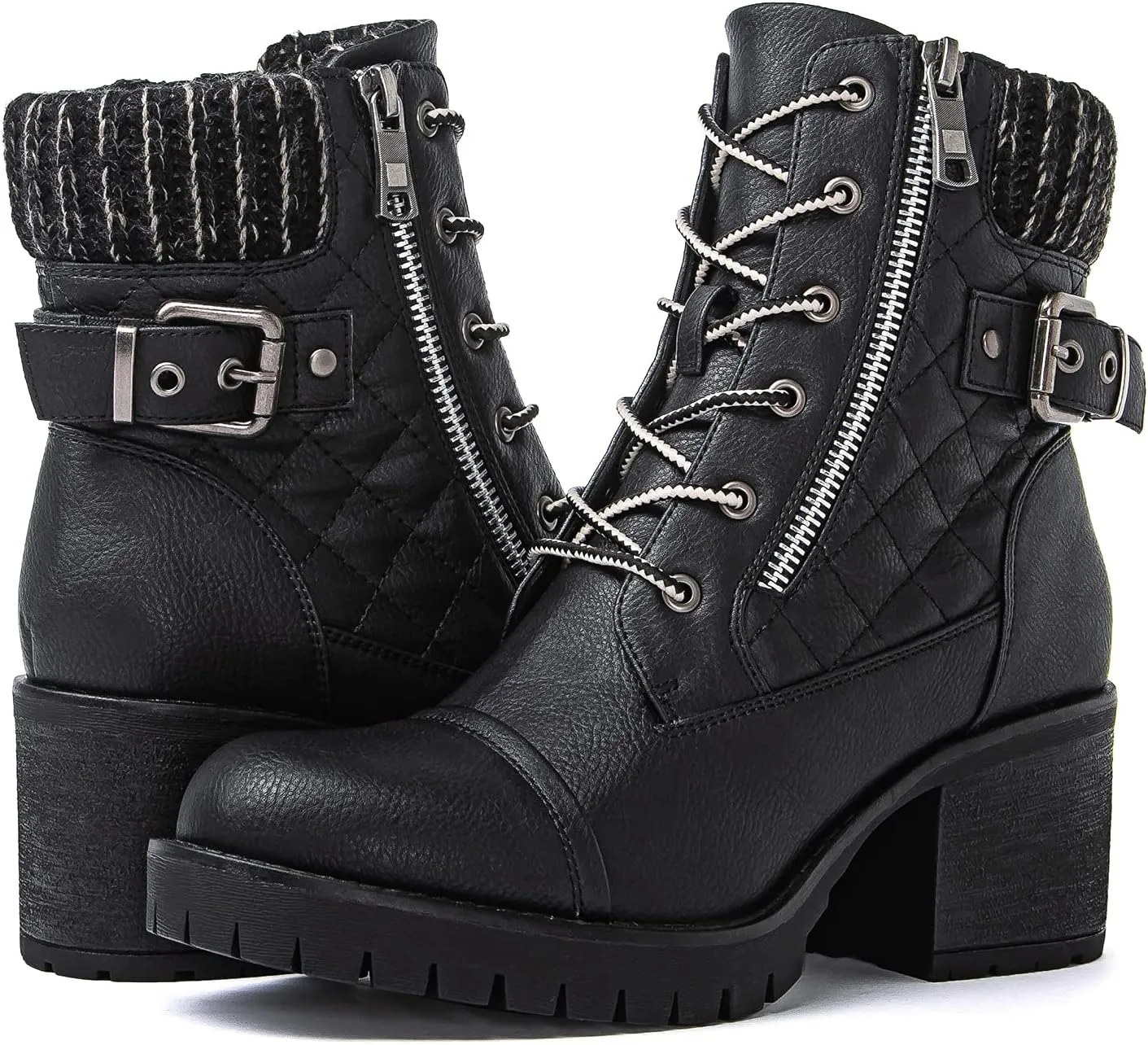 GLOBALWIN Women's Combat Boots Lace Up Comfortable Ankle Booties For Women Low Heel
