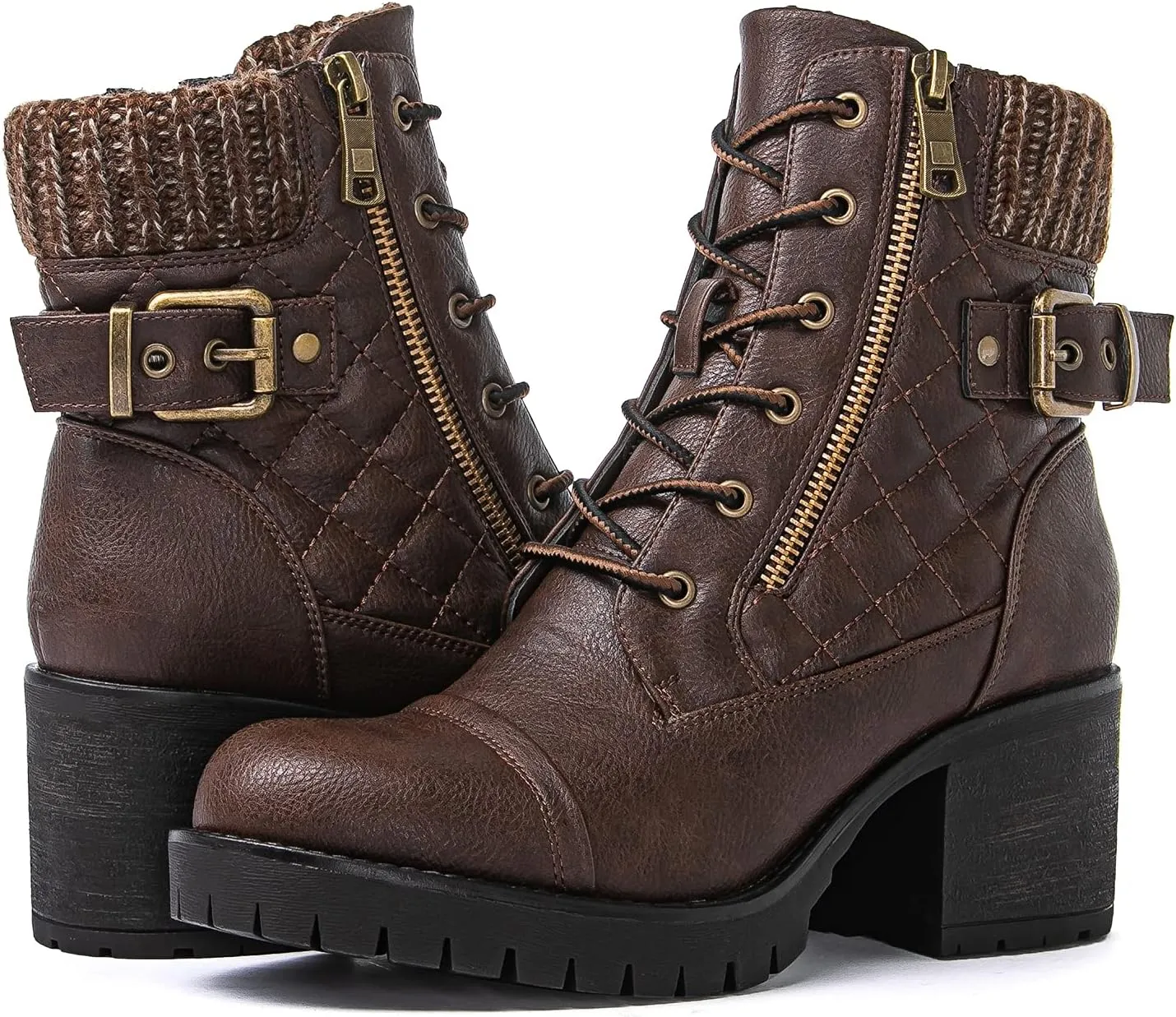 GLOBALWIN Women's Combat Boots Lace Up Comfortable Ankle Booties For Women Low Heel