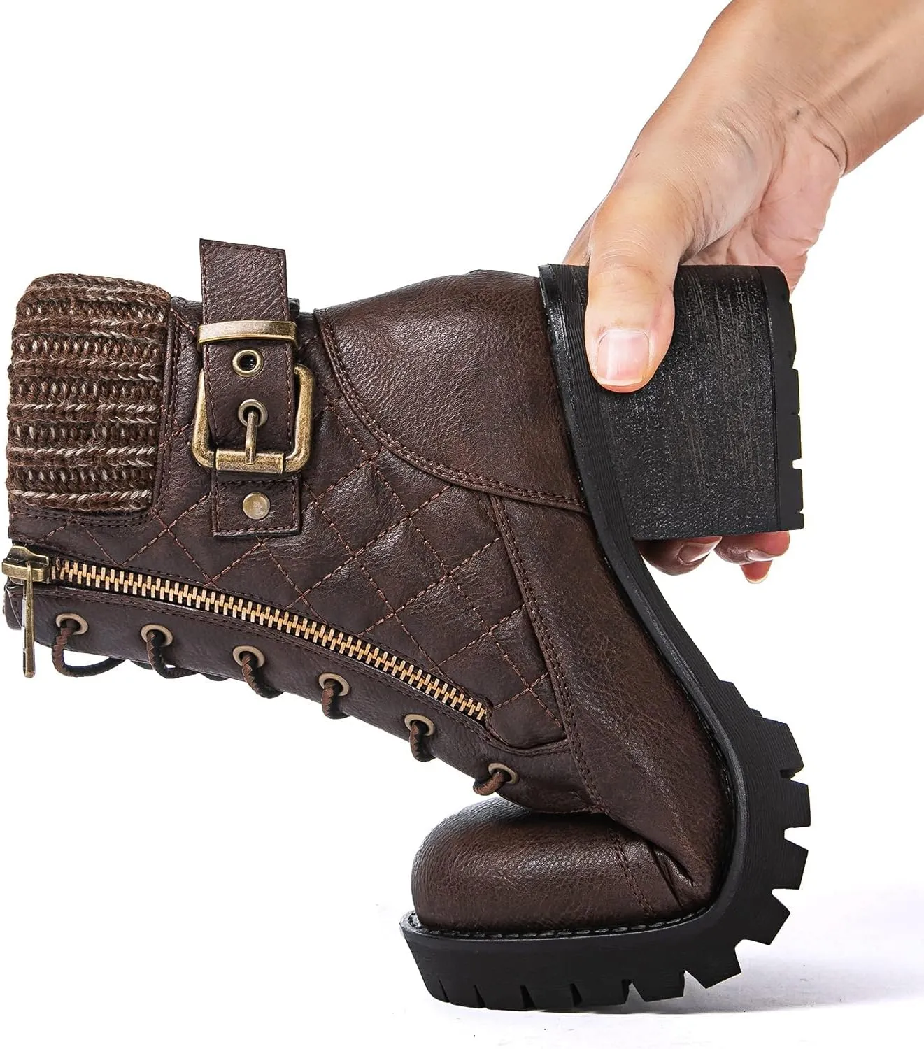 GLOBALWIN Women's Combat Boots Lace Up Comfortable Ankle Booties For Women Low Heel