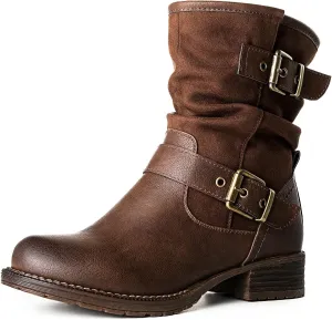 GLOBALWIN Women's Fur Booties Fashion Combat Ankle Boots For Women