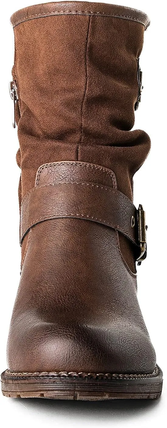 GLOBALWIN Women's Fur Booties Fashion Combat Ankle Boots For Women